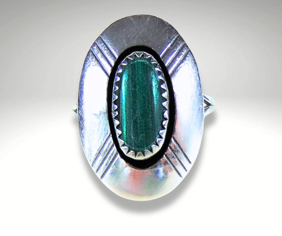 Grote zilver NAVAJO Jimmie Patterson malachiet ring 19,5!