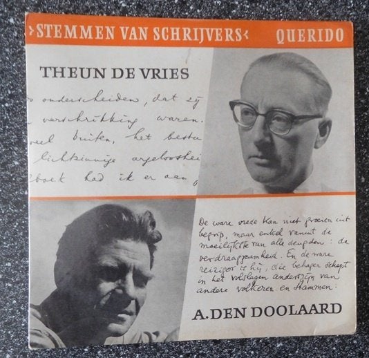 Stemmen van schrijvers  - 2 singeltjes (NL 1960), Verzenden, Zo goed als nieuw, 7 inch, Overige genres