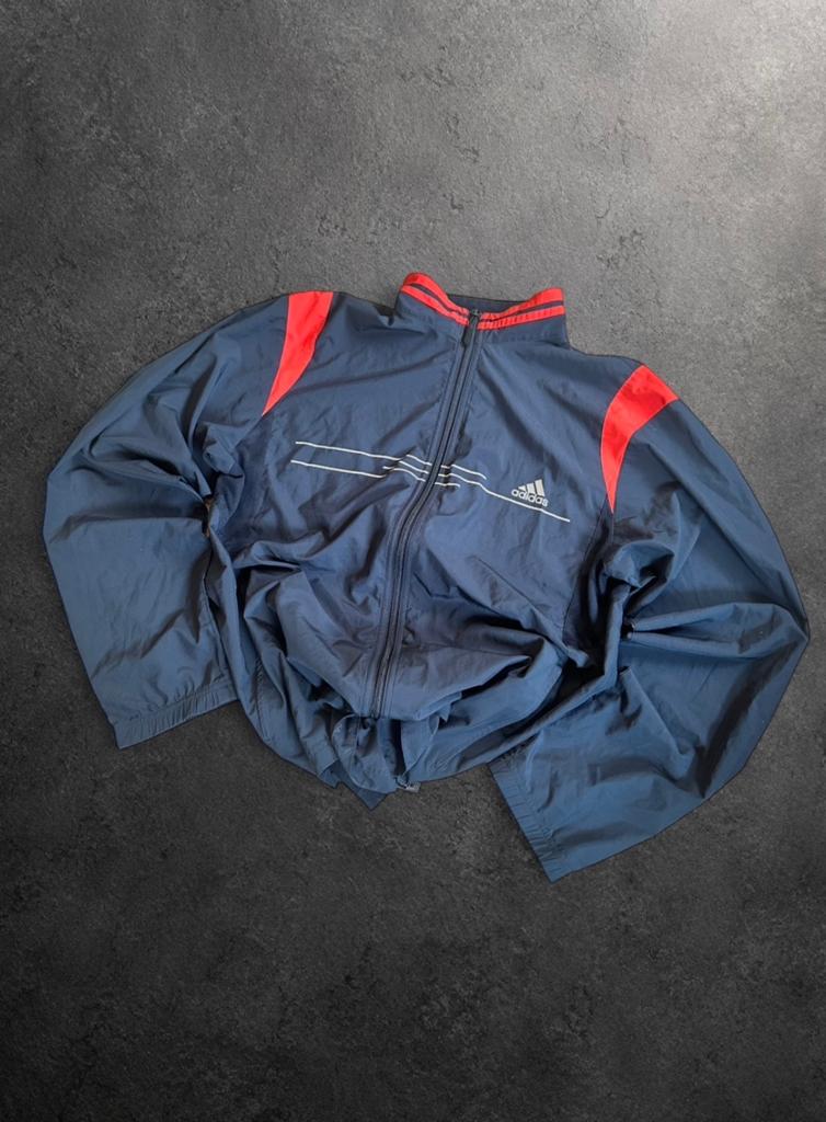 Vintage 2001 Adidas Windbreaker Jacket Navy Rood Y2K XL, Ophalen of Verzenden, Gedragen, Maat 56/58 (XL), Blauw