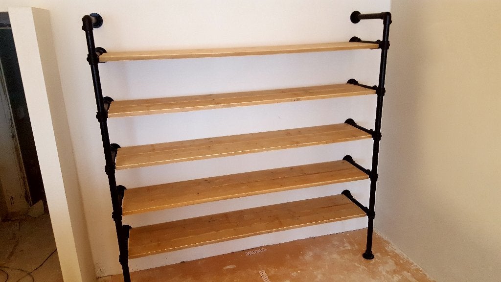 Uniek wandmeubel van steigerbuis met steigerhout maatwerk, Ophalen, Nieuw, 25 tot 50 cm, 200 cm of meer