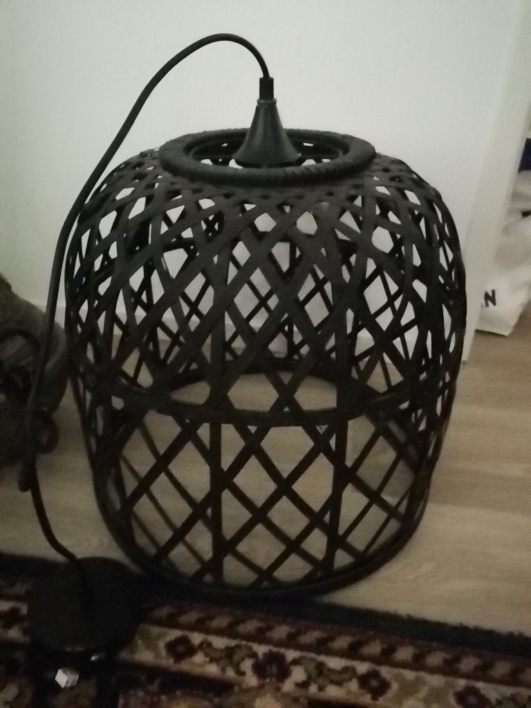 Zwarte bamboe hanglamp, Ophalen, Gebruikt, Natuurlijk materiaal, E27 (groot)