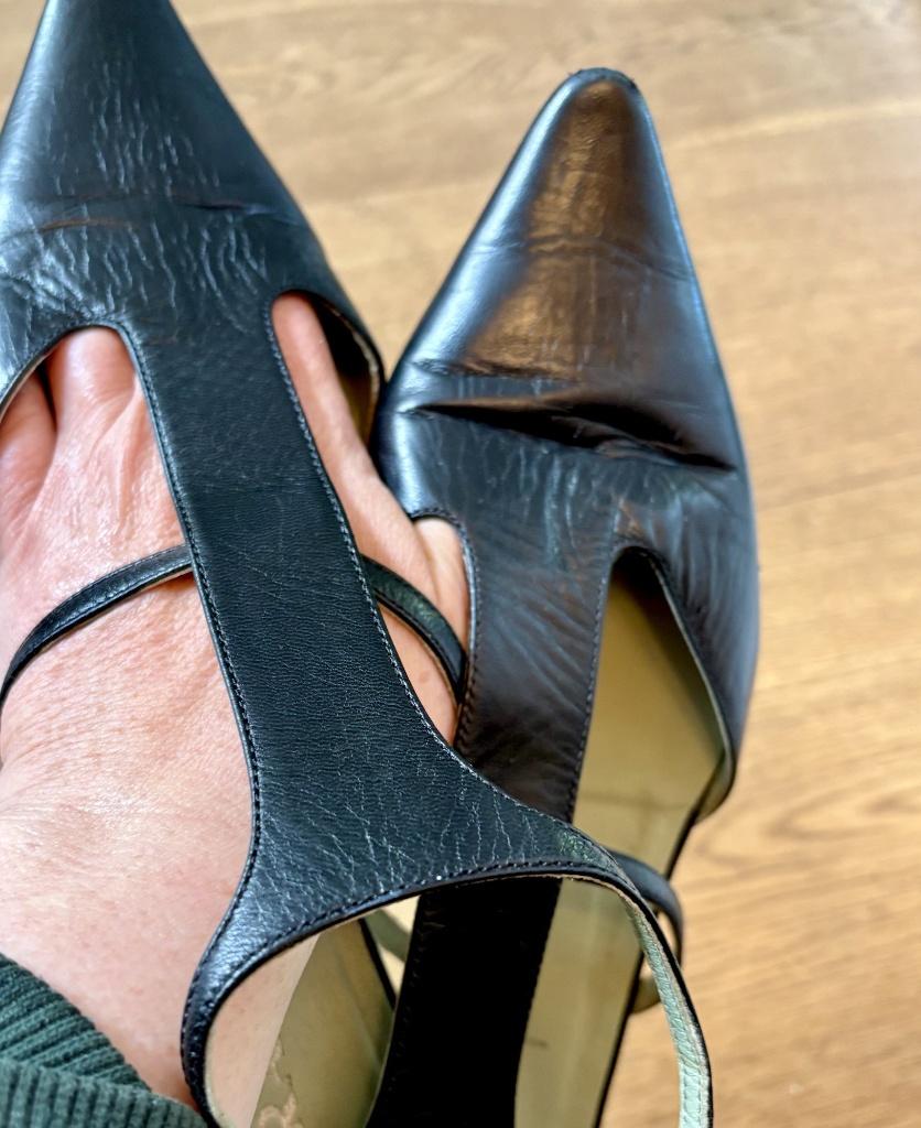 Vintage Prada T-Strap Slingbacks Zwart 38 (Weg=Pech) Y2K, Ophalen, Prada, Wit, Overige typen