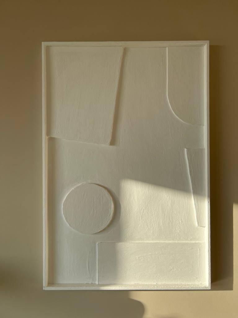 Abstract 3D Kunstwerk - Wit Reliëf Schilderij, Ophalen of Verzenden