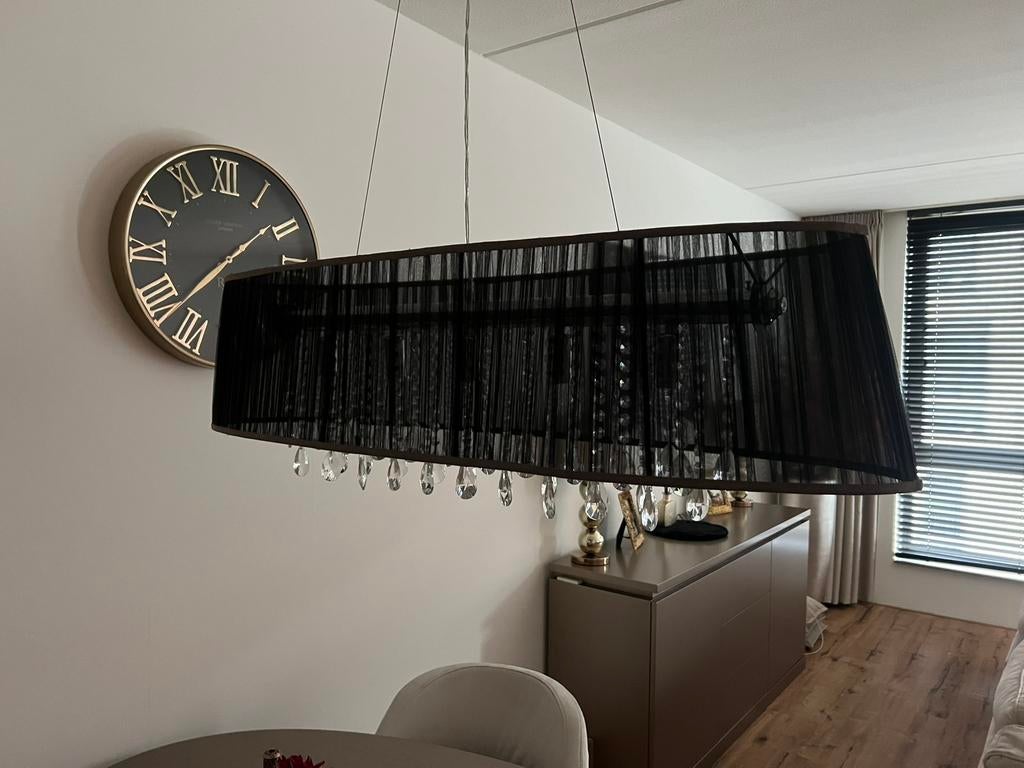 Organza hanglamp zwart met kristal, Ophalen, Gebruikt, Glas, 50 tot 75 cm