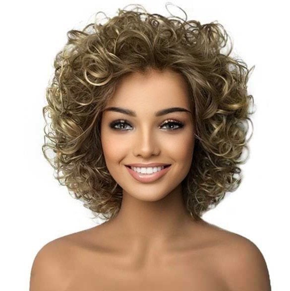 Mooie volle pruik kort krullend haar in bruin-blond mix, Sieraden, Tassen en Uiterlijk, Uiterlijk | Haarverzorging, Nieuw, Pruik of Haarverlenging