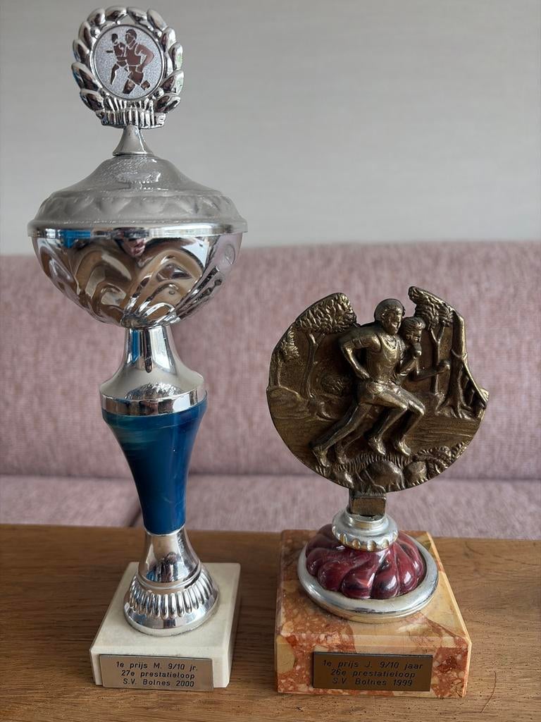 Twee sportprijzen, Verzamelen, Ophalen, Gebruikt, Overige sporten, Overige typen