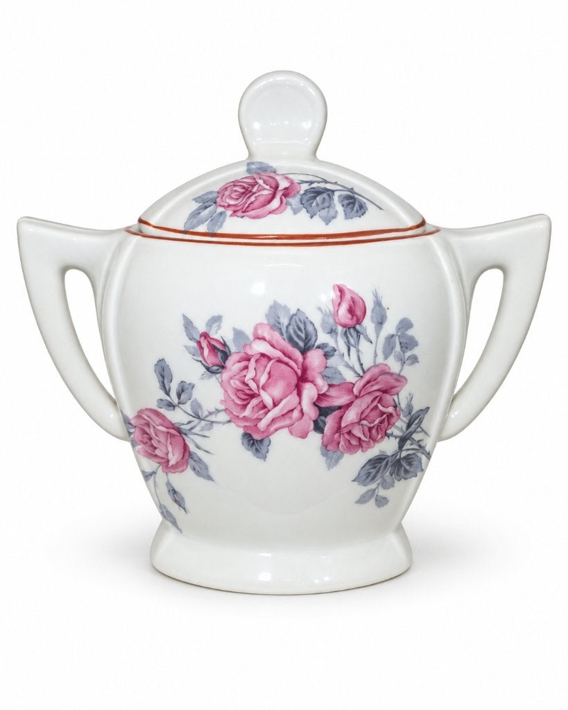 Vintage suikerpot met deksel/Roze rozen/Romantisch porselein, Ophalen of Verzenden