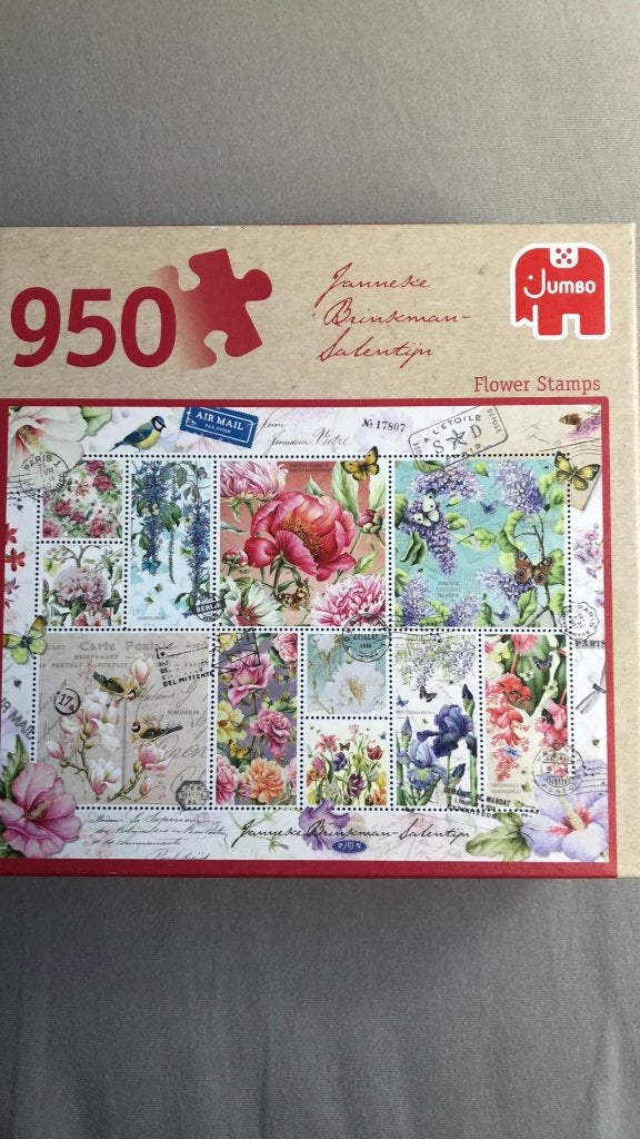 Puzzel 950 stukjes Bloemenpostzegels, Ophalen of Verzenden, 500 t/m 1500 stukjes, Zo goed als nieuw