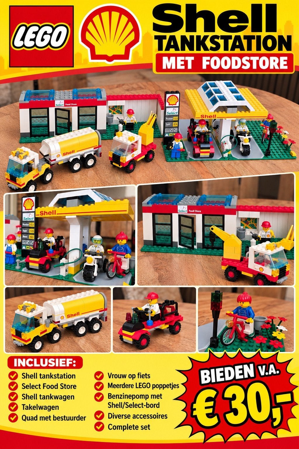 Lego Shell Tankstation met Food Store en Voertuigen, Lego, Ophalen of Verzenden, Inclusief minifiguren, Complete set