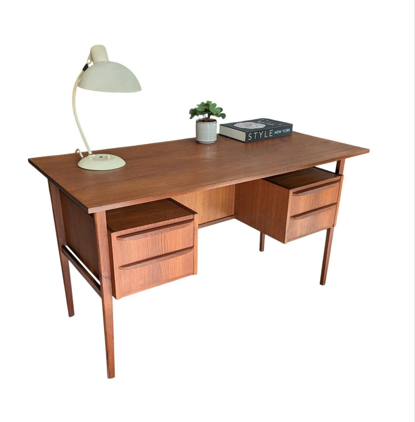 Vintage teakhouten Deens bureau, G. Nielsen Tibergaard, Ophalen, Gebruikt, Scandinavisch, Bruin