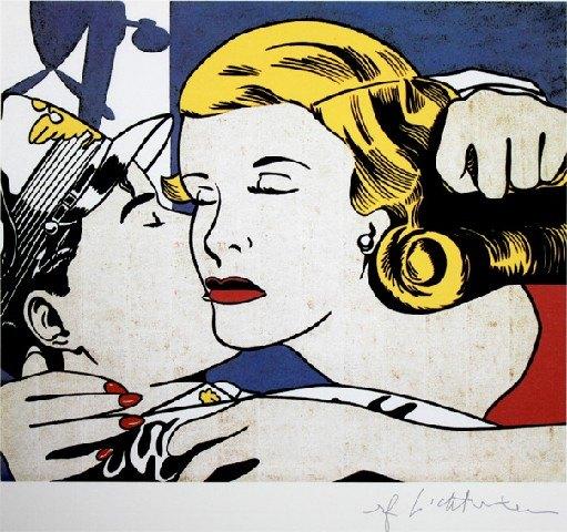 Roy Lichtenstein(1923)Kl Lithografie "The Kiss Passe-par Ges, Ophalen of Verzenden