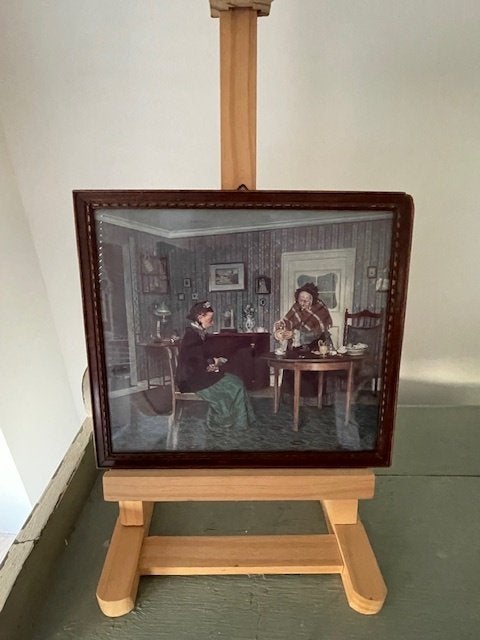 Vintage prent in lijstje. Peter Philippi. Roddelende vrouwen, Huis en Inrichting, Ophalen, Meerkleurig, Zo goed als nieuw, Overige typen