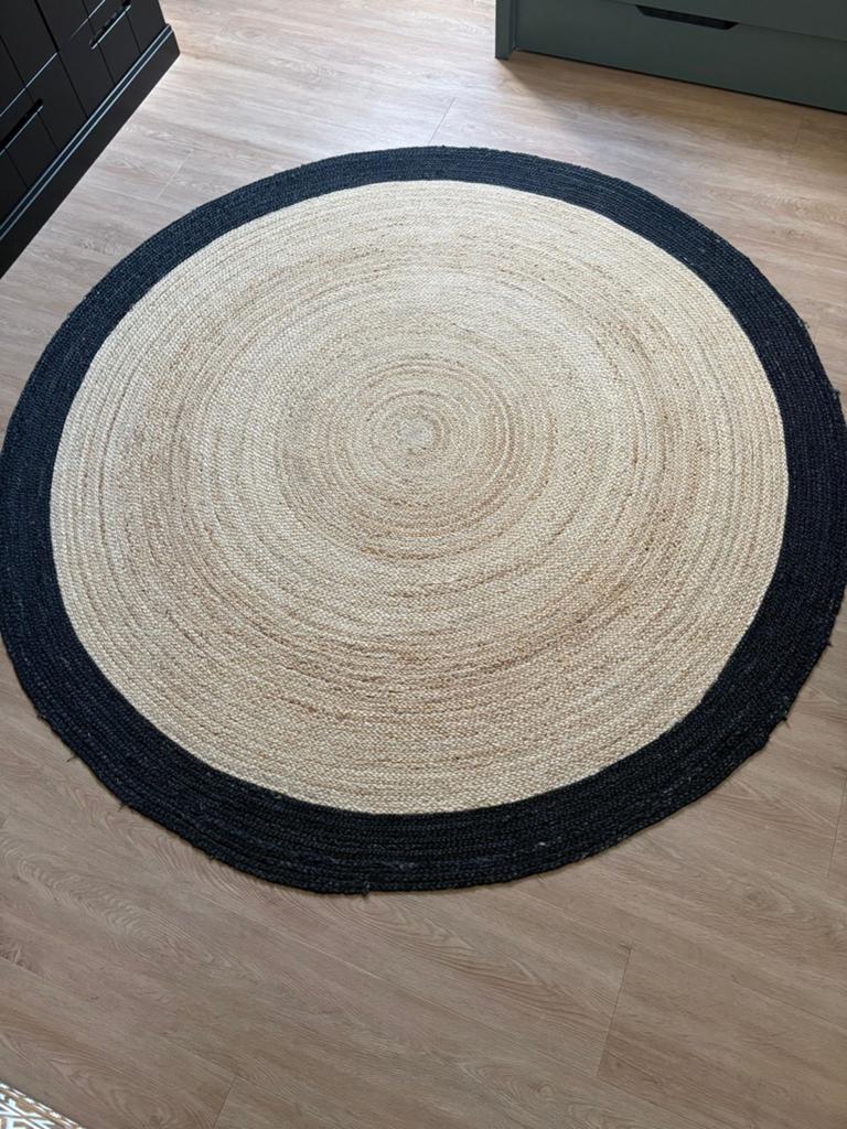 Rond jute vloerkleed naturel/antraciet - 200 cm, Ophalen, Beige, Rond, Zo goed als nieuw
