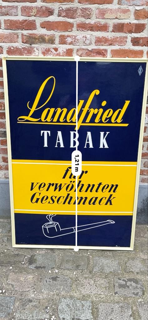 Vintage Landfried Tabak Emaille Reclamebord, Ophalen, Zo goed als nieuw, Reclamebord