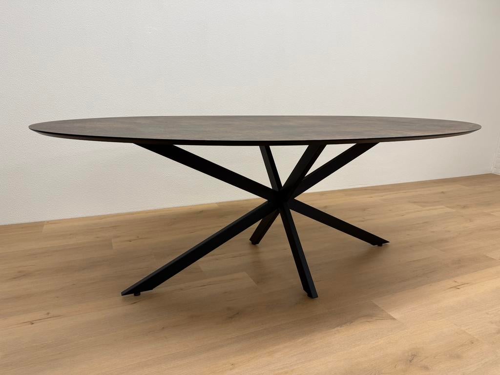 Ovale eettafel HPL Roest 220x120 - Direct Leverbaar, 100 tot 150 cm, 200 cm of meer, Ophalen of Verzenden, Zo goed als nieuw