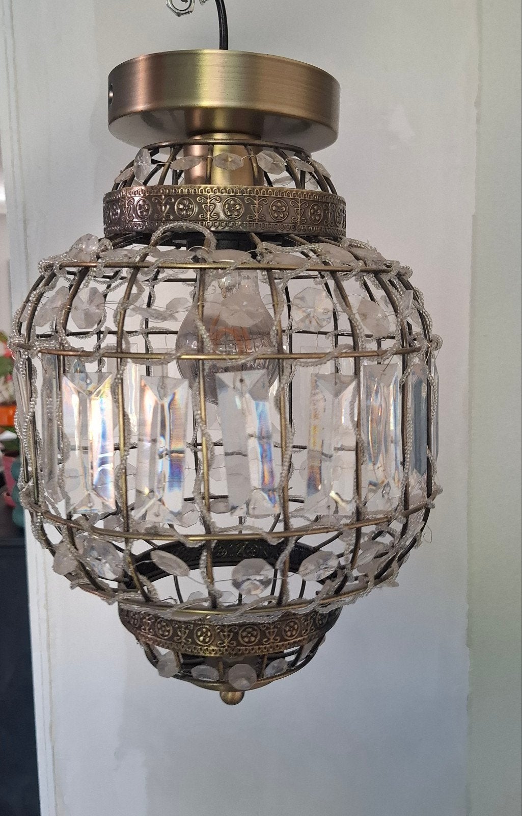 Vintage Kristallen Plafondlamp - Klassiek Design, Gebruikt, Glas, Klassiek, Vintage, Kristal, E27 (groot)