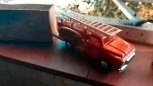 Vintage Blikken Brandweerauto met Originele Doos, Antiek en Kunst, Ophalen of Verzenden