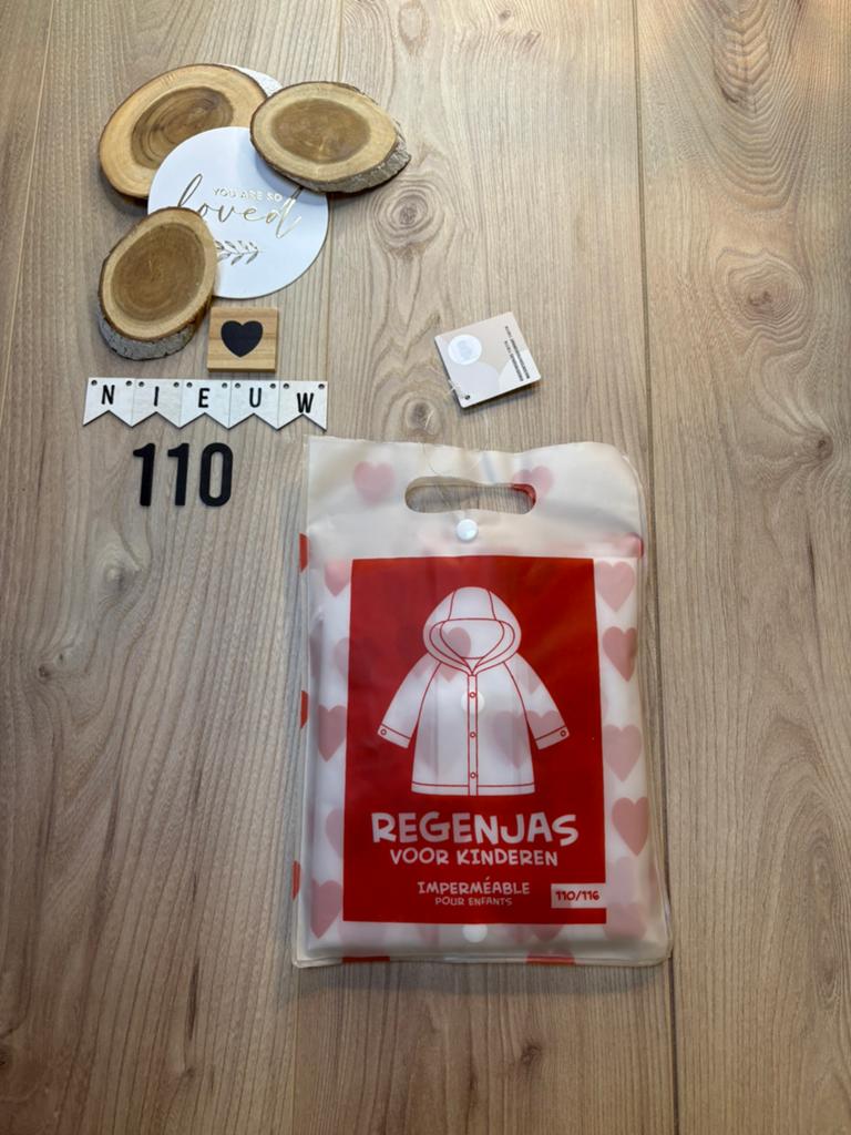 Meisje transparant rode hartjes regenjas tasje maat 110/116, Kinderen en Baby's, Ophalen of Verzenden, Nieuw, Meisje, Jas