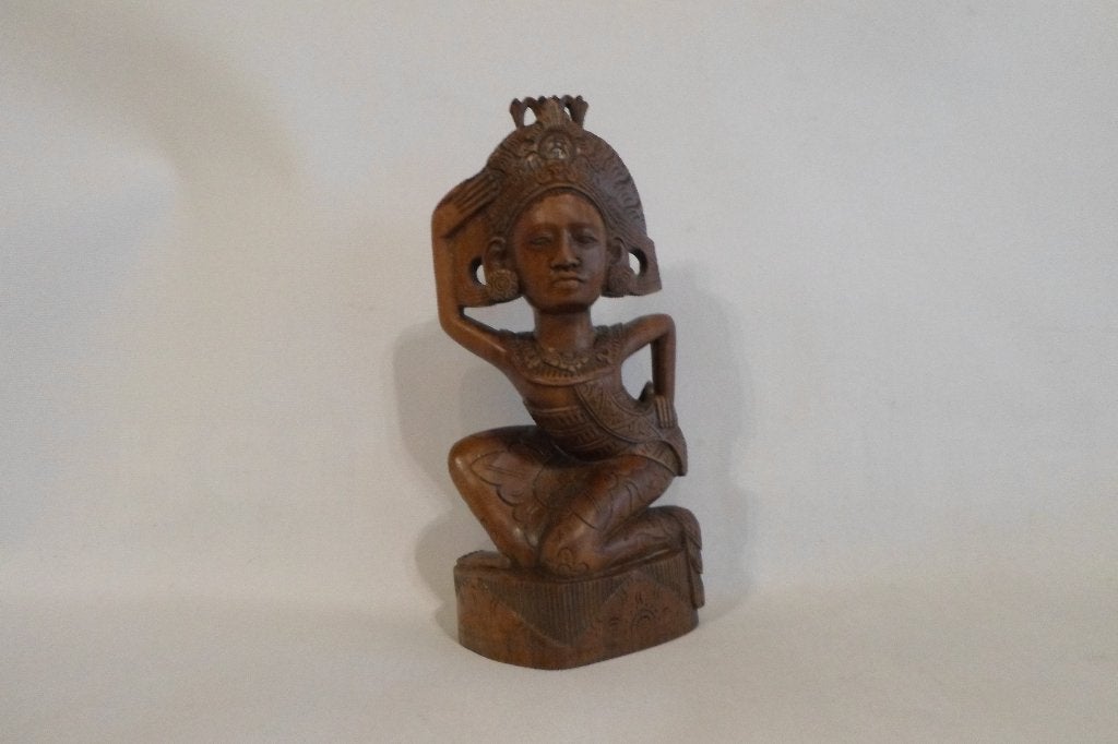 Beeld Indonesië Hout Danseres, Art deco, Ophalen of Verzenden, 20 - 50 cm, Beeld