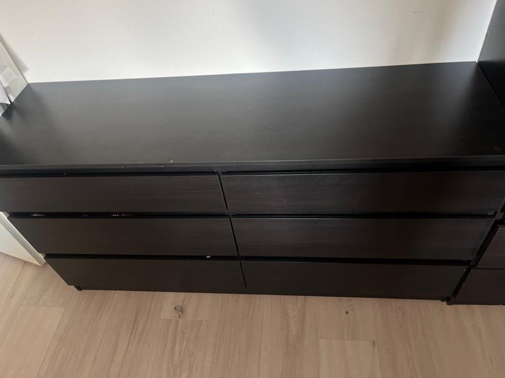 Ikea Malm Kast - Donkerbruin Dressoir met 6 Lades, Huis en Inrichting, Kasten | Ladekasten, Ophalen, Gebruikt, 100 tot 150 cm