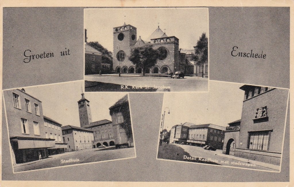 19017  Groeten uit Enschede Overijssel Losser Borne, Verzenden, 1940 tot 1960, Ongelopen, Overijssel