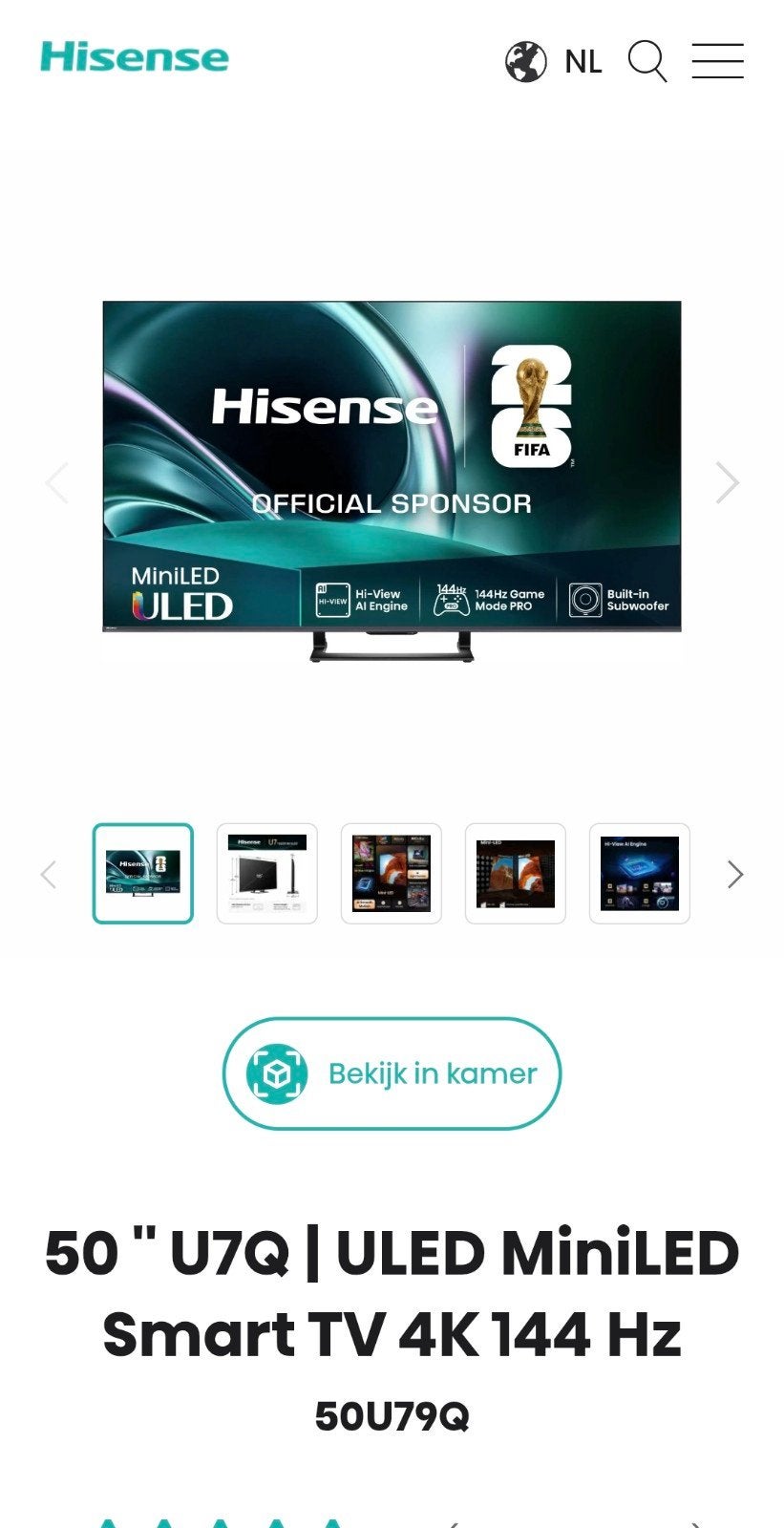 Hisense 50U79Q 50 inch ULED MiniLED Smart TV 4K 144 Hz, Audio, Tv en Foto, Televisies, LED, 120 Hz, Zo goed als nieuw, 100 cm of meer