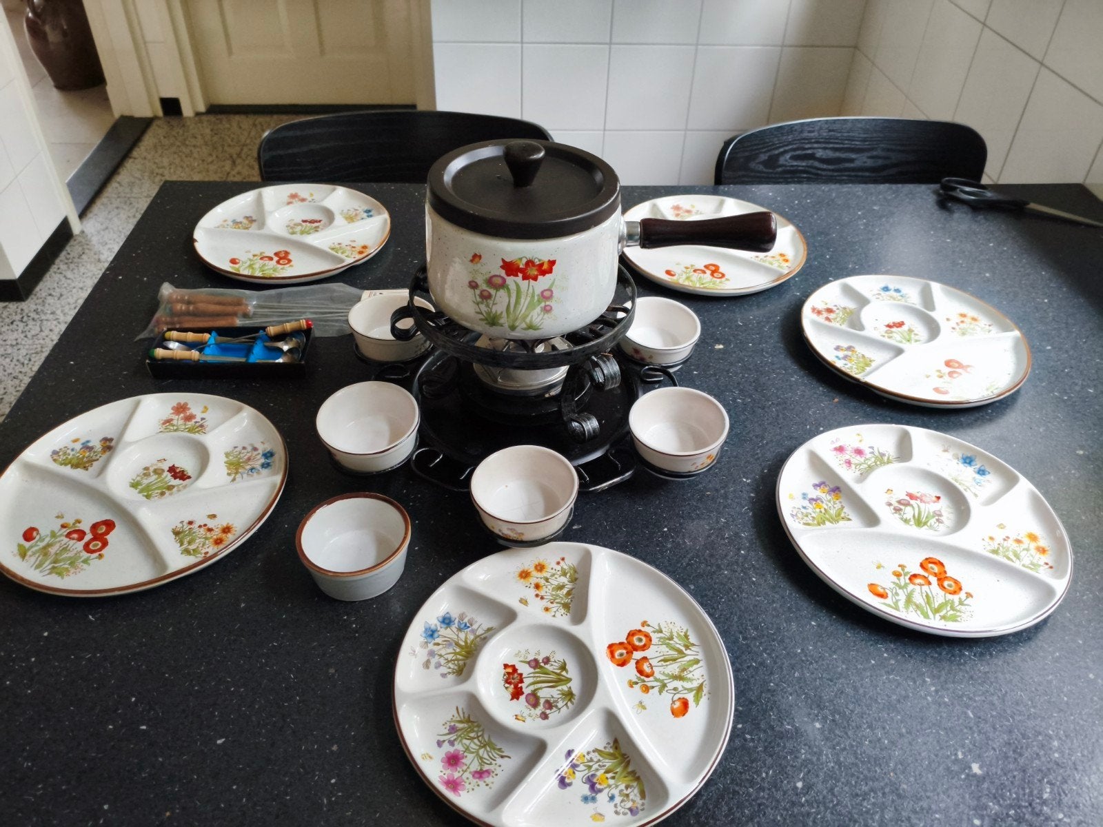 Vintage fonduestel  Wild flower compleet, Ophalen of Verzenden, Huis en Inrichting