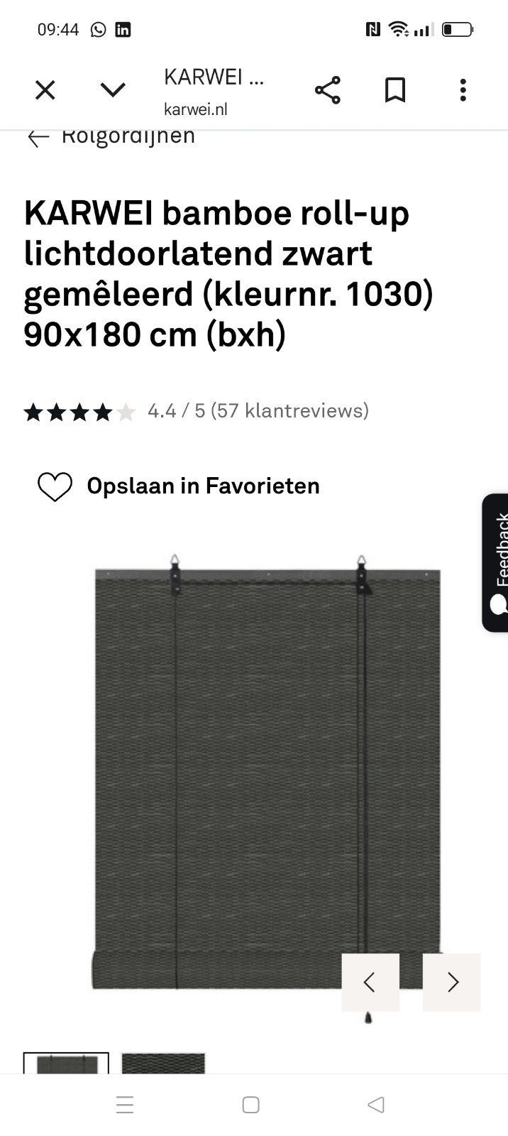 4 bamboe rolgordijnen Karwei 90x180 cm zo goed als nieuw, Ophalen, Zwart, Karwei, Rolgordijn