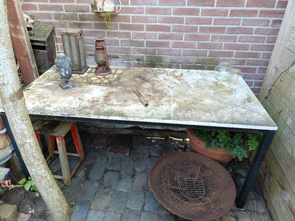 marmeren tafel, Huis en Inrichting, Tafels | Salontafels, Gebruikt, 50 tot 100 cm, 150 tot 200 cm, Rechthoekig, Overige materialen