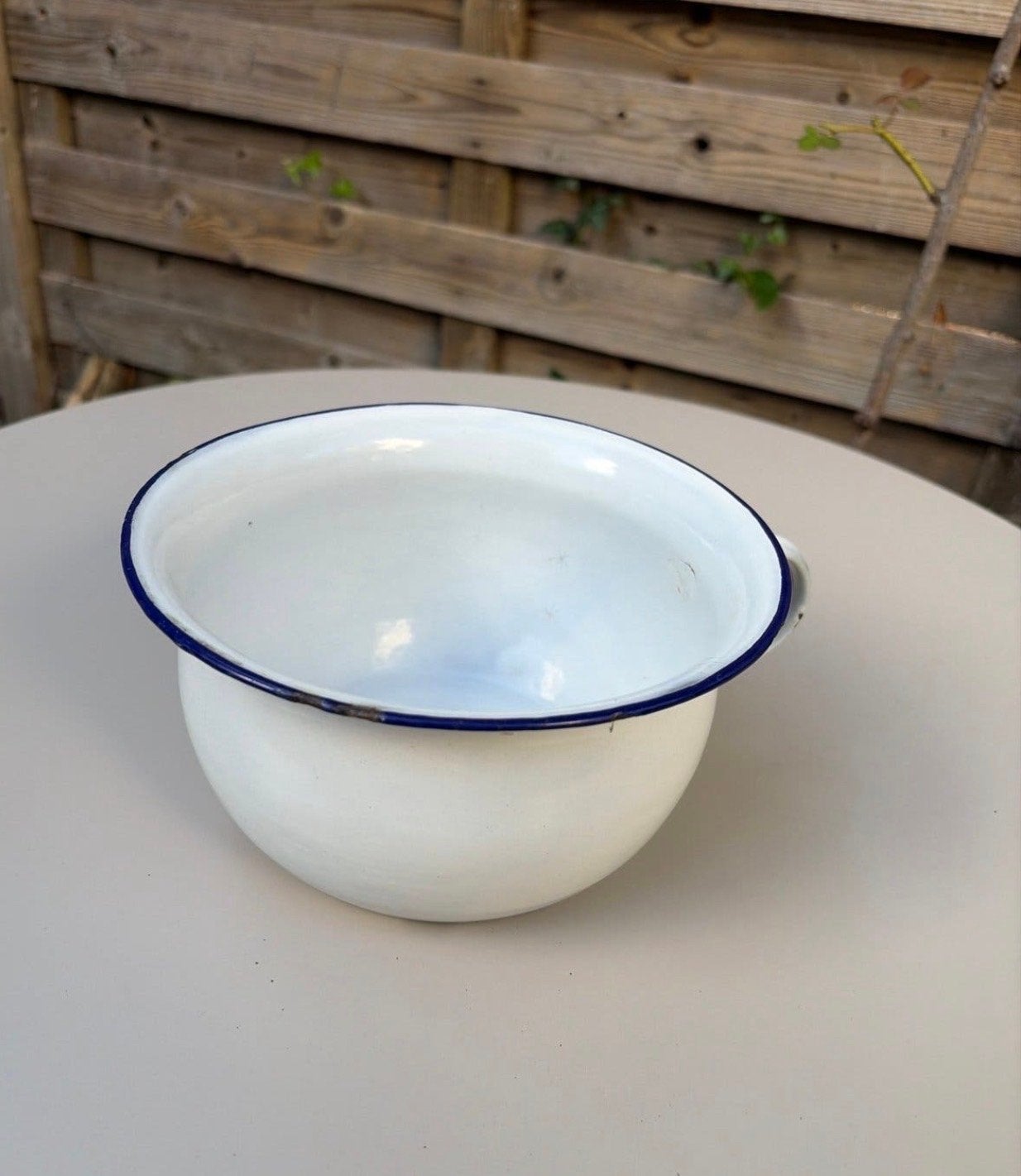 Vintage Witte Emaille Pispot met Blauwe Rand - Nostalgisch, Ophalen of Verzenden