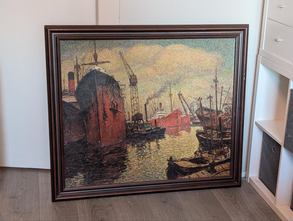 Schilderij J. Bouwman - Havengezicht, Ophalen