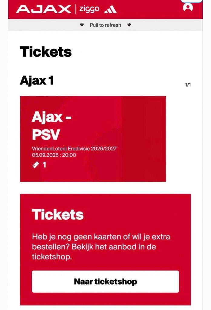 Ajax psv f side 5sept 1 kaart, Losse kaart, Eén persoon, September