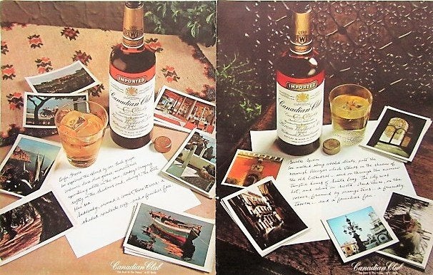 12 vintage advertenties reclames Canadian Club whisky 50-72, Ophalen of Verzenden, Gebruikt