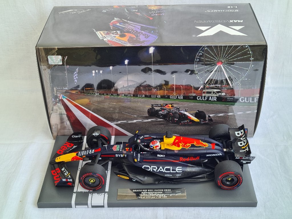 RB20 Oracle Red Bull Racing Max Bahrain GP 2024 1:18, Ophalen of Verzenden, Gebruikt, Formule 1