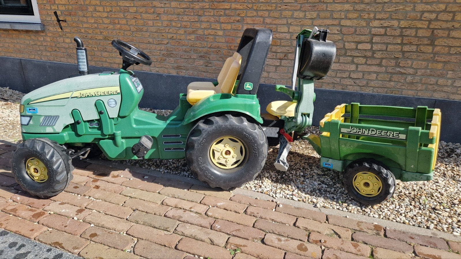 John Deere traptractor met graafmachine en aanhanger, Ophalen, Gebruikt