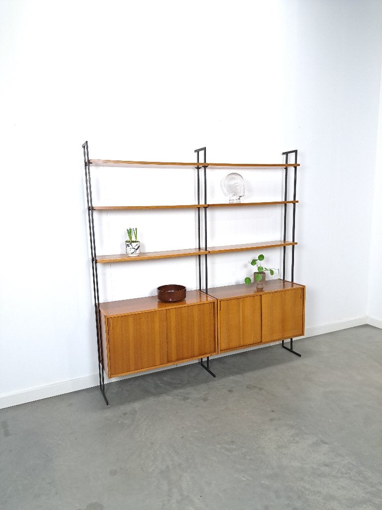 Vintage modulair Omnia wandsysteem, Hilker, teak staal, Teakhout, 150 tot 200 cm, Ophalen of Verzenden, 150 tot 200 cm