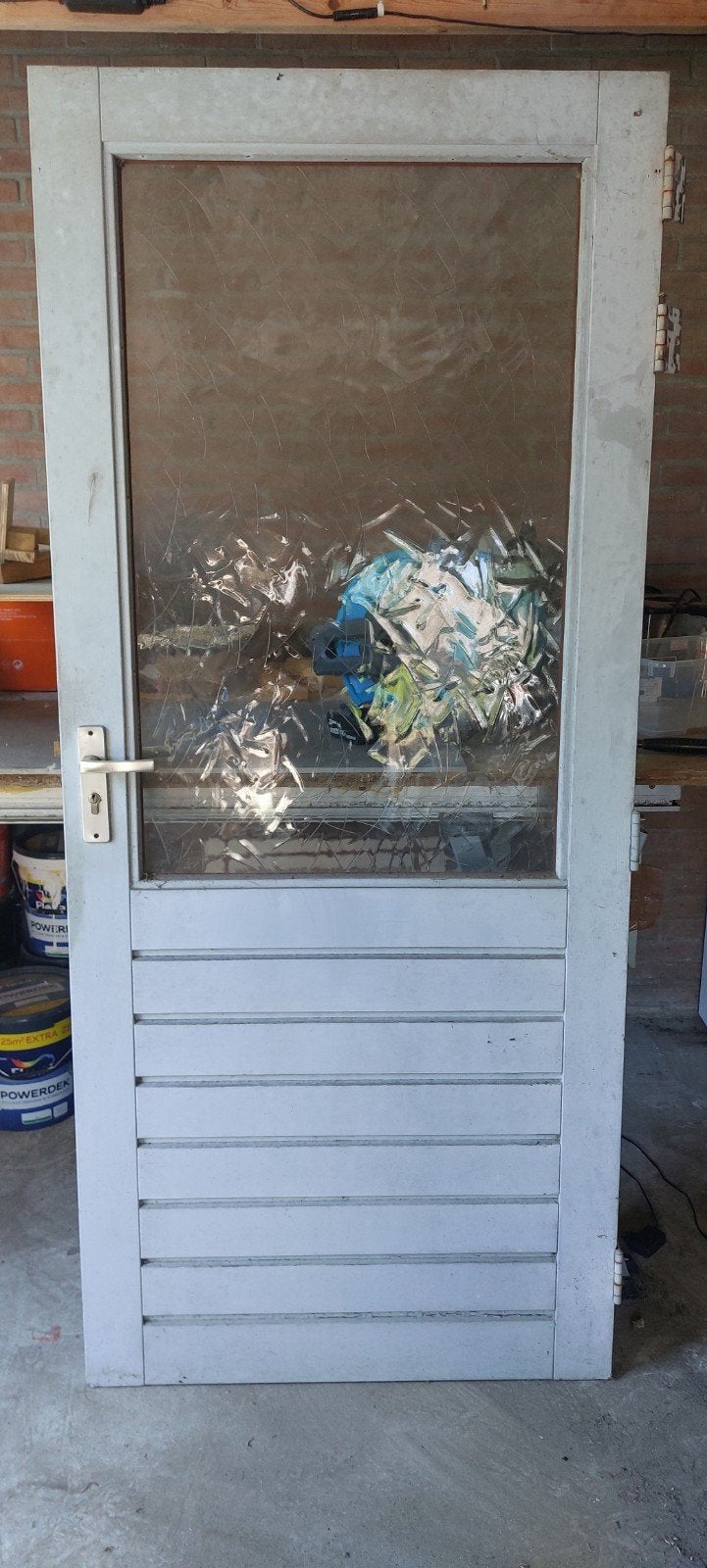 Houten buitendeur met glas, Ophalen, Gebruikt, 80 tot 100 cm, Buitendeur