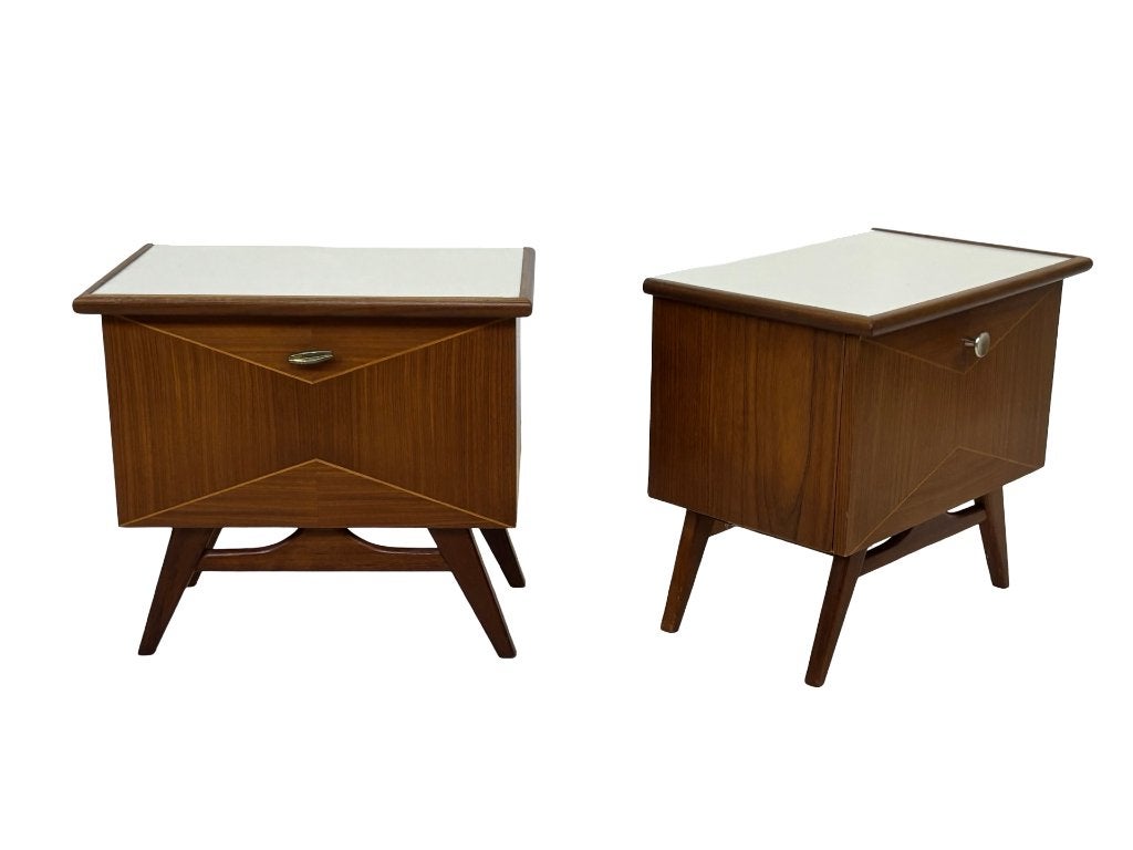 Vintage Nachtkastjes Set Van 2 Teak Fineer Jaren 60, Vintage, Gebruikt, Minder dan 45 cm, Vintage
