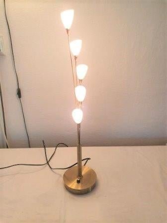 Jan des Bouvrie messing kast/tafel-lamp 5 lampjes 12V-10W, 50 tot 75 cm, Ophalen of Verzenden, Zo goed als nieuw, Glas