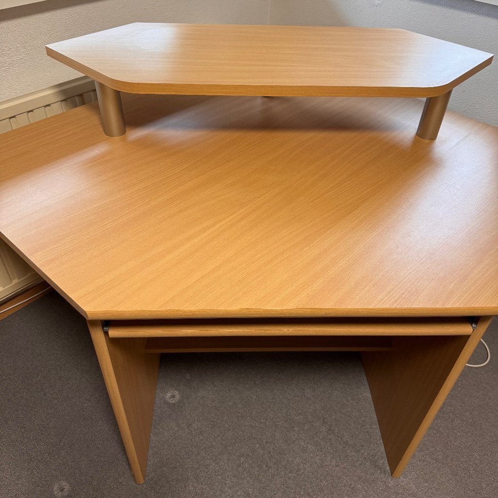 Kinder computerbureau hoek opstelling beukenhout fineer, Ophalen, Gebruikt, Spaanplaat of MDF, Bruin