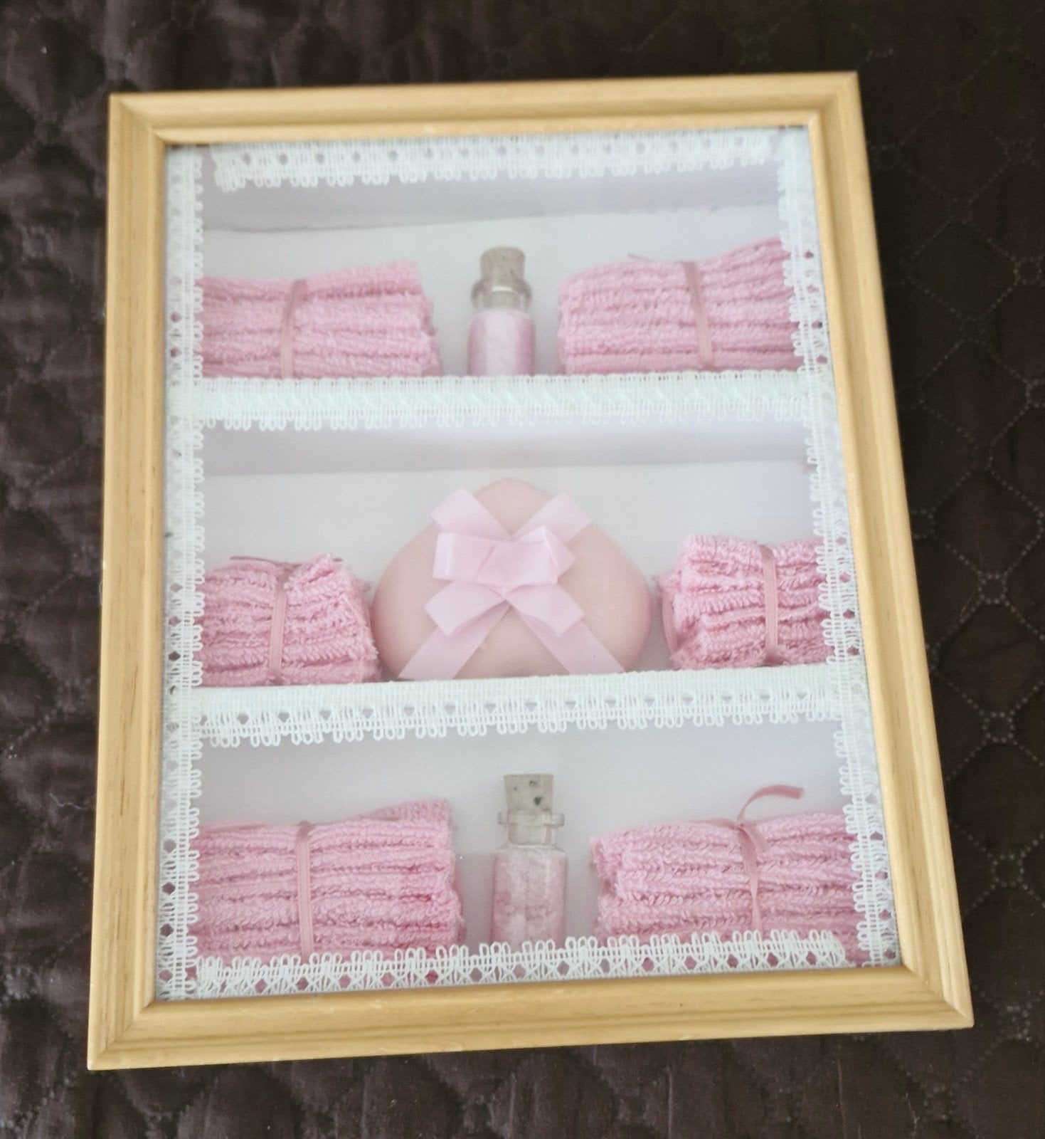 Decoratieve mini-badkamer set in houten lijst, Hout, Overige stijlen, Roze, Ophalen of Verzenden