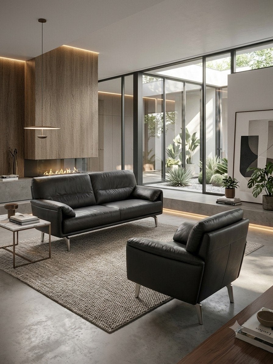 Leolux Bora Balanza | 2,5 zits en fauteuil | Zwart leer, Leolux, Info@andriesign.nl, 150 tot 200 cm, Driepersoons