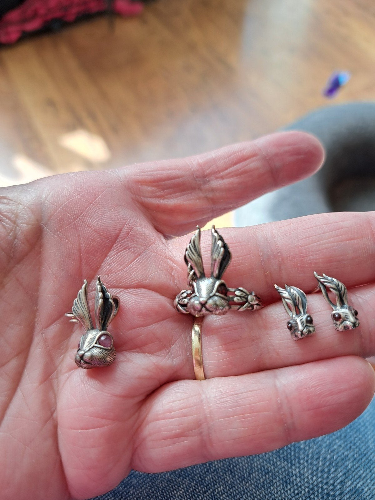 echt zilver set met granaat ring in maat verstelbaar, Ophalen of Verzenden