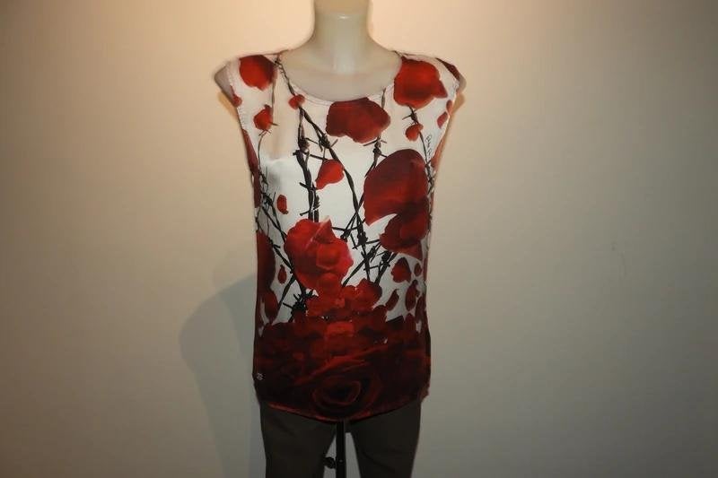 Philipp Plein zijden top bloemen rozen print merk bedel S