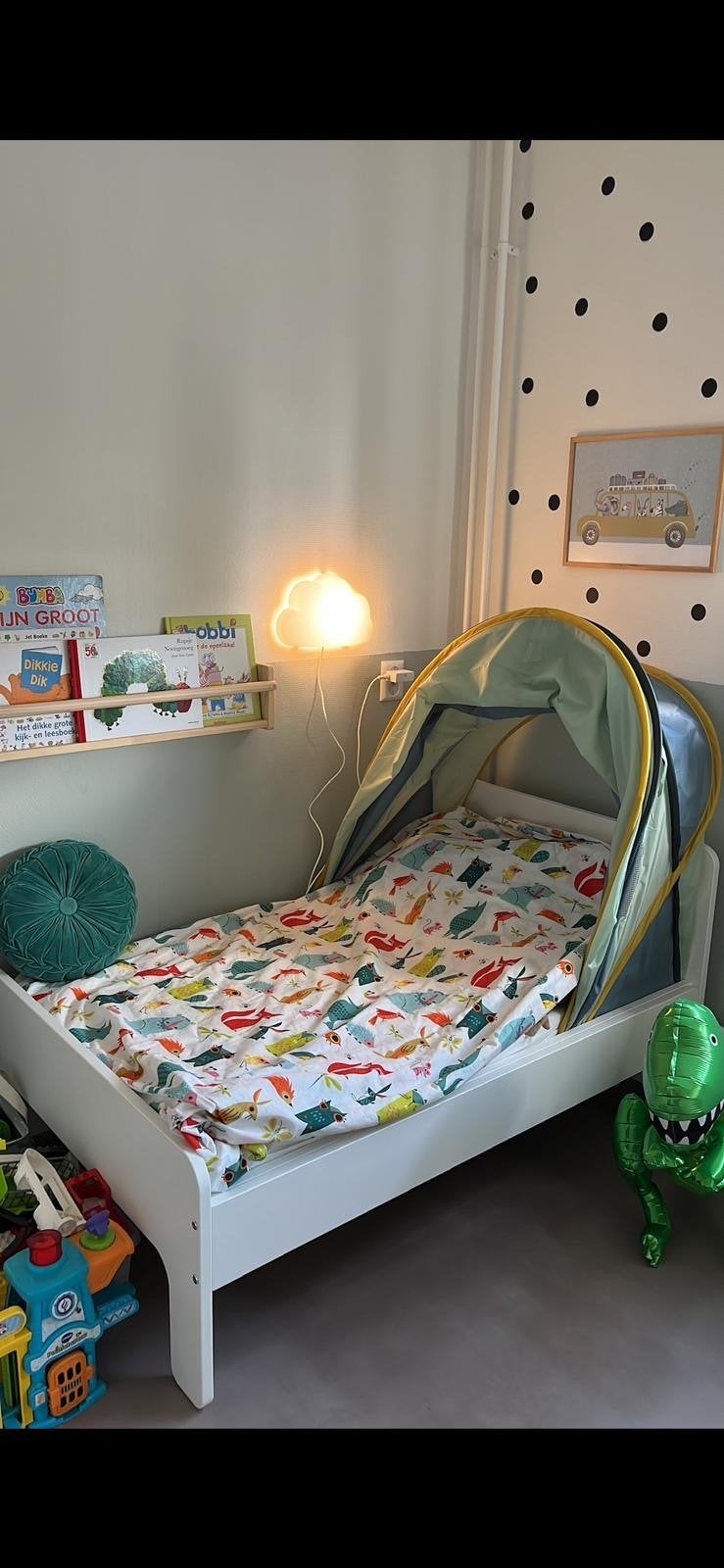 Kinder meegroeibed, Ophalen, 70 tot 85 cm, Zo goed als nieuw, Lattenbodem