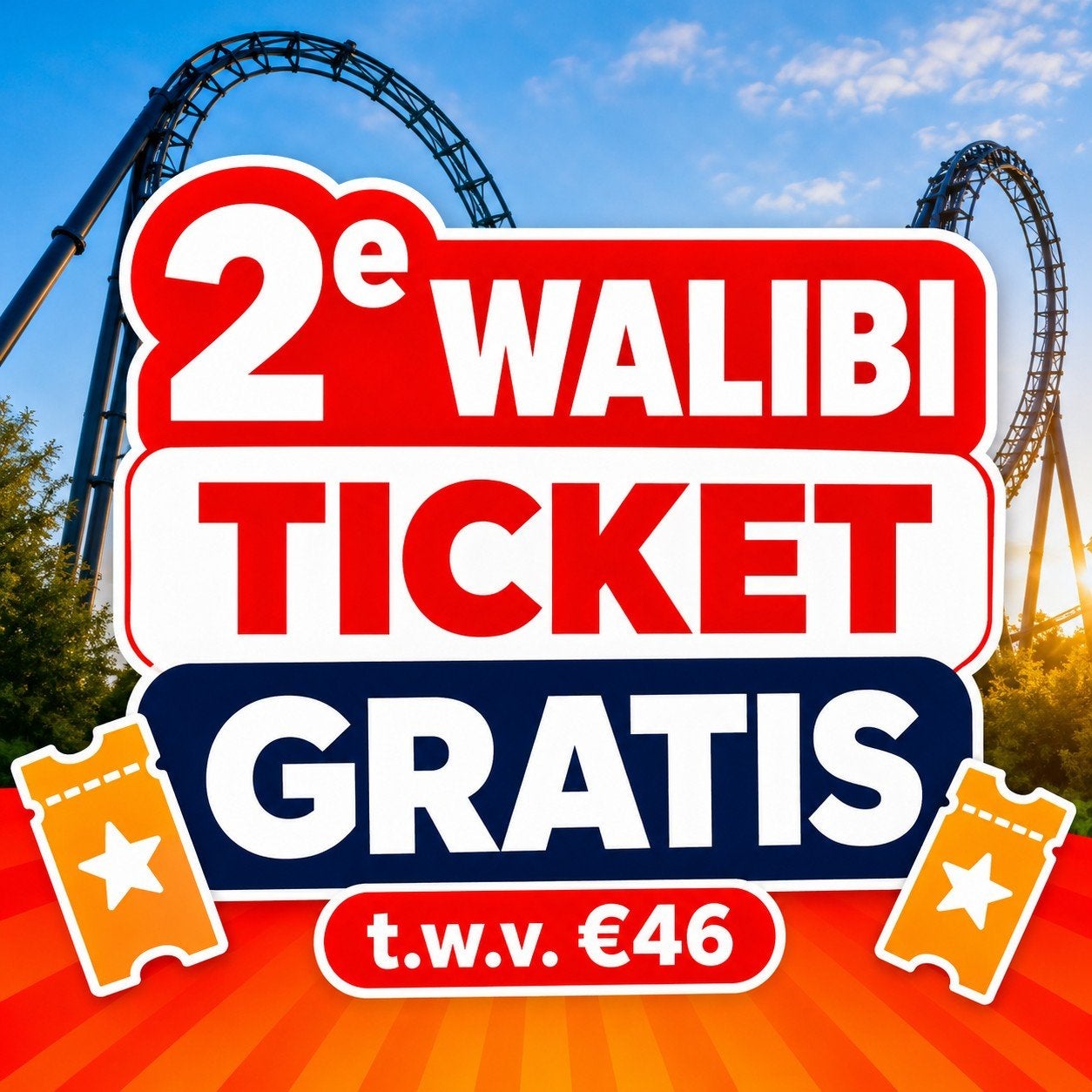 Walibi 2e toegangsticket gratis Vomar kortingscode twv €46, Eén persoon, Kortingskaart