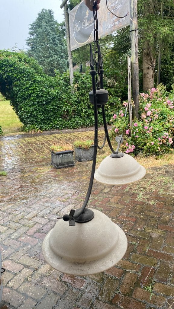 Set staande- en hangende lamp huiskamer, Ophalen, Gebruikt, Glas, E27 (groot)