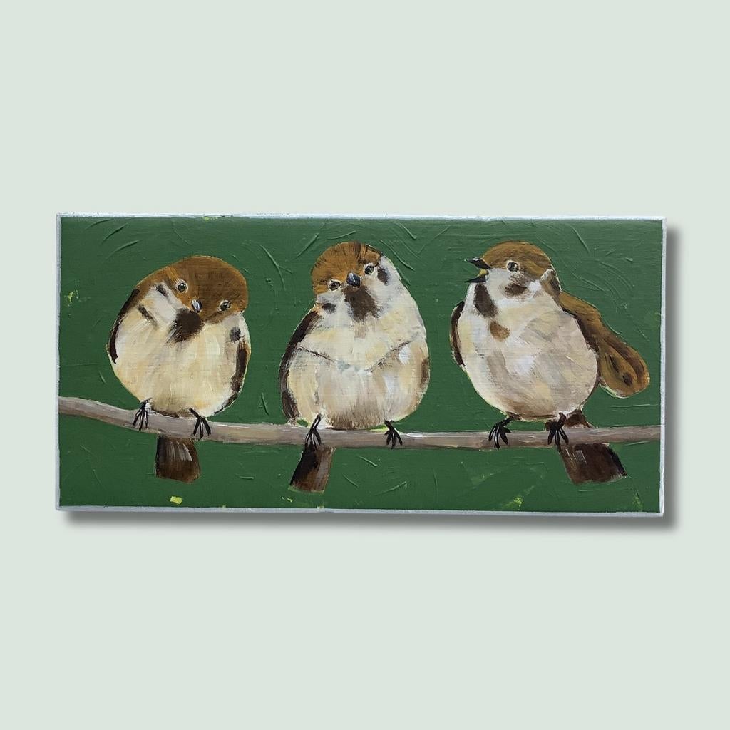 Handbeschilderd tegeltje 'drie vogeltjes', Antiek en Kunst, Kunst | Schilderijen | Klassiek, Ophalen of Verzenden