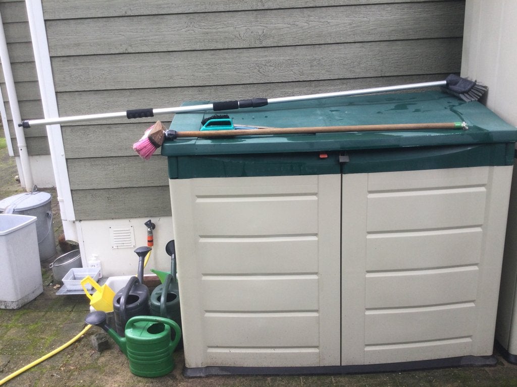 2 Deurs  tuinkast voor 2 afvalbakken Of wasmachine, Tuin en Terras, Ophalen, Gebruikt