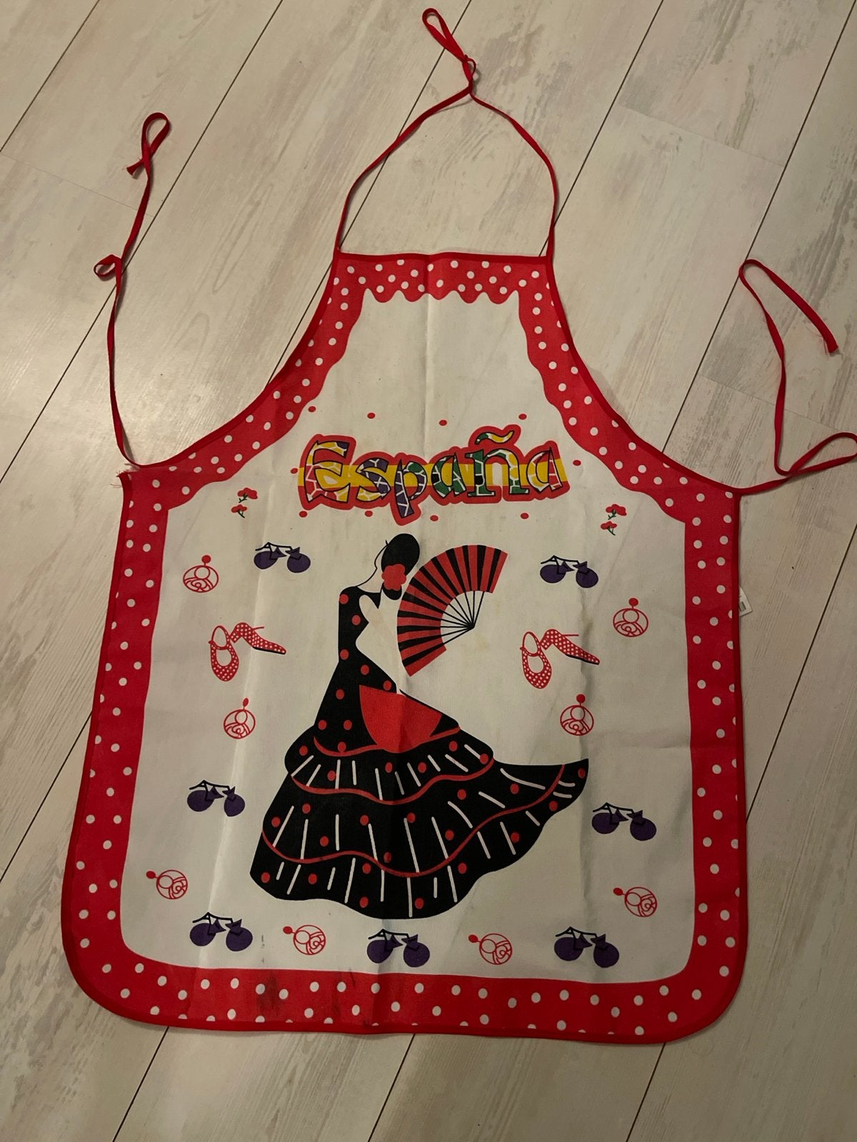 Vintage Keukenschort España - Flamenco Danseres Design, Overige typen, Ophalen, Gebruikt, Wit